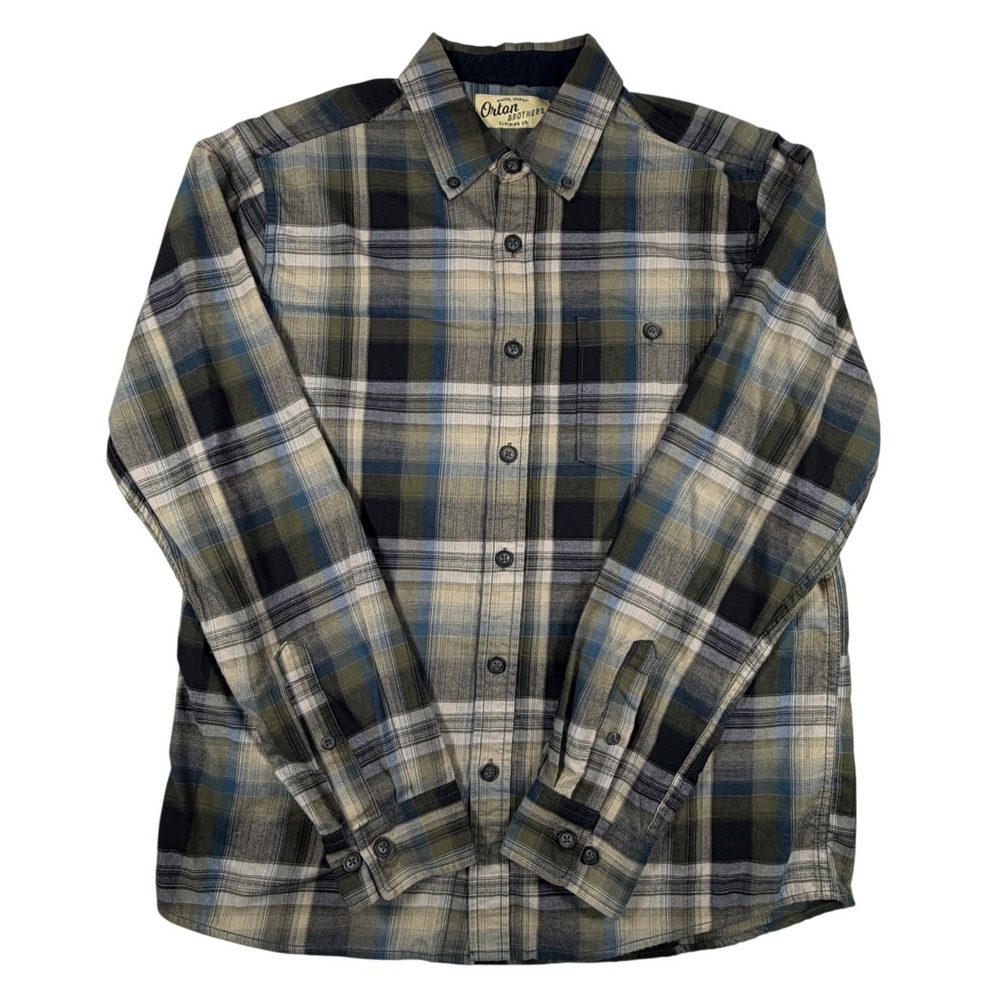 Orton Brothers Mens Medium Shirt Green Blue Plaid Button Down Long Sleeve